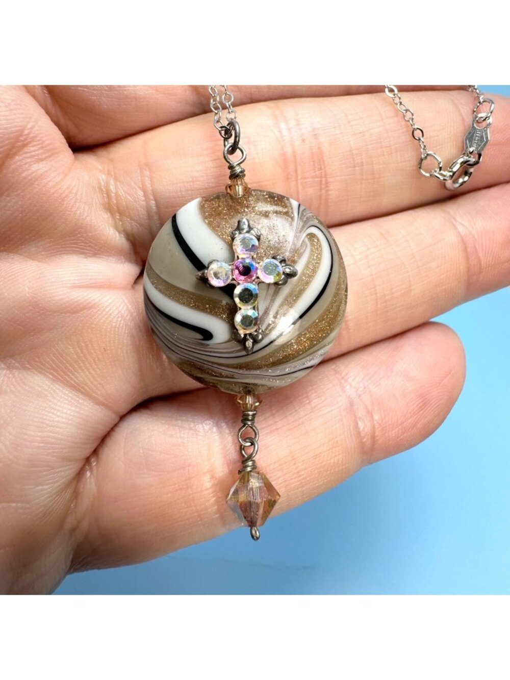 Artisan Glass Multicolor Crystal Pendant Necklace VTG 925 Sterling Silver 18''